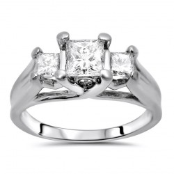 White Gold 1ct TDW Princess Diamond 3-stone Engagement Ring - Handcrafted By Name My Rings™