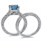 White Gold 2 2/5ct TDW Blue Princess-cut Diamond Engagement Ring - Handcrafted By Name My Rings™