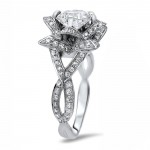 White Gold 2ct TGW Round Moissanite Lotus Flower and 5/8ct TDW Diamond Engagement Ring - Handcrafted By Name My Rings™