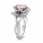 White Gold 2ct TGW Round-cut Morganite Diamond Lotus Flower Engagement Ring - Handcrafted By Name My Rings™