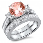 White Gold 3 3/5ct TGW Round-cut Morganite Diamond Engagement Ring Bridal Set - Handcrafted By Name My Rings™