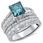 White Gold 3 5/8ct TDW Blue Princess-cut Diamond 2-piece Bridal Set - Handcrafted By Name My Rings™