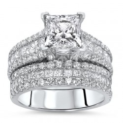 White Gold 3 7/8ct TDW Enhanced Princess-cut Diamond 2-piece Bridal Set - Handcrafted By Name My Rings™