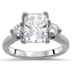 White Gold 3-stone Moissanite and Diamond Engagement Ring - Handcrafted By Name My Rings™