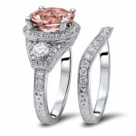 White Gold 4ct TGW Morganite and 1ct TDW Diamond 3-stone Bridal Set - Handcrafted By Name My Rings™