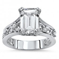 White Gold Emerald-cut Moissanite and 1/6ct TDW Diamond Engagement Ring - Handcrafted By Name My Rings™