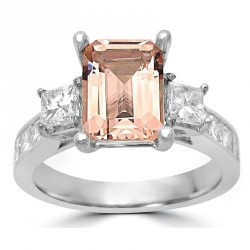 White Gold Morganite and 1 1/10ct TDW Diamond Three Stone Engagement Ring - Handcrafted By Name My Rings™