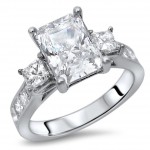 White Gold Radiant Moissanite 3-stone and 1ct TDW Diamond Engagement Ring - Handcrafted By Name My Rings™