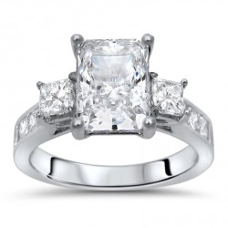 White Gold Radiant Moissanite 3-stone and 1ct TDW Diamond Engagement Ring - Handcrafted By Name My Rings™