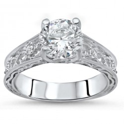 White Gold Round-cut Moissanite and 1/10ct TDW Diamond Engagement Ring - Handcrafted By Name My Rings™