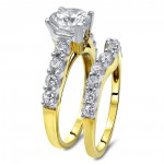 Gold Moissanite and 1ct TDW Diamond Ring Bridal Set - Handcrafted By Name My Rings™