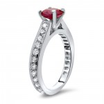 Gold 1ct TGW Round Ruby and 3/5ct TDW Diamond Engagement Ring - Handcrafted By Name My Rings™