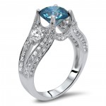 Gold 2 3/5ct TDW Round Blue Diamond Engagement Ring - Handcrafted By Name My Rings™