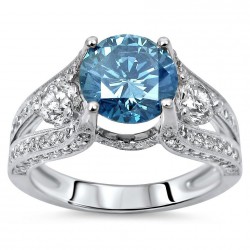 Gold 2 3/5ct TDW Round Blue Diamond Engagement Ring - Handcrafted By Name My Rings™