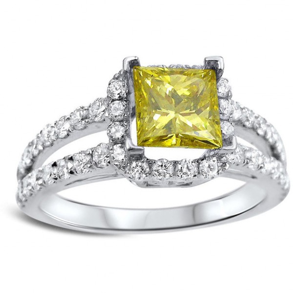 White Gold 1 1/2ct Canary Yellow Princess-cut Diamond Engagement Ring - Handcrafted By Name My Rings™