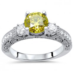 White Gold 1 1/2ct TDW Canary Yellow 3-stone Diamond Engagement Ring - Handcrafted By Name My Rings™