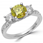 White Gold 1 4/5 ct Canary Yellow and White Round Diamond Three-stone Engagement Ring - Handcrafted By Name My Rings™