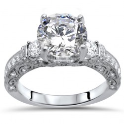 White Gold 2 1/10-carat TGW Round Moissanite and Diamond Engagement Ring - Handcrafted By Name My Rings™
