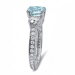 18ct White Gold 2 1/2ct TGW Round-cut Aquamarine Diamond Engagement Ring 3 Stone - Handcrafted By Name My Rings™
