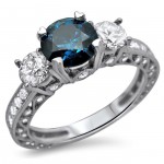 White Gold 2 1/4 ct Blue and White Round Diamond Engagement Ring Bridal Set - Handcrafted By Name My Rings™