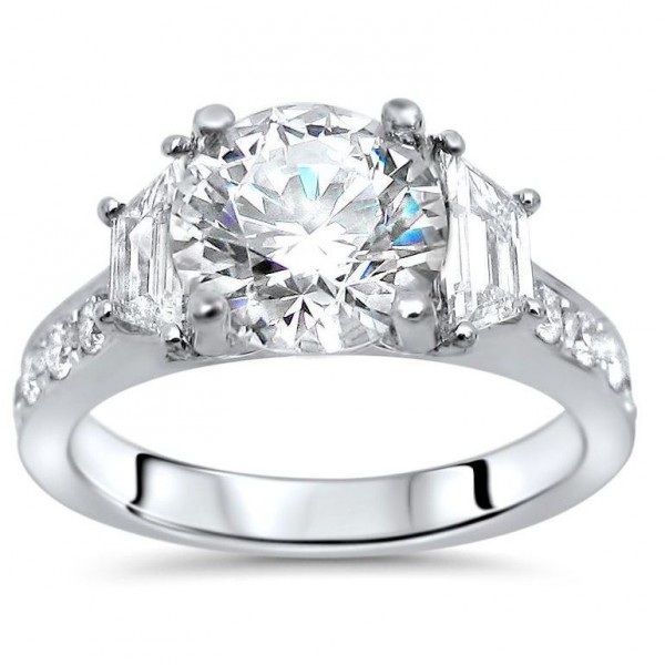 White Gold 2 5/6 Moissanite Trapezoid Diamond 3 Stone Engagement Ring - Handcrafted By Name My Rings™