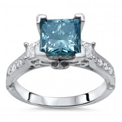 White Gold 2 ct TDW Blue Princess Cut Diamond Engagement Ring - Handcrafted By Name My Rings™