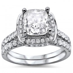 White Gold 2ct Cushion-cut White Diamond Clarity Enhanced Engagement Ring Bridal Set - Handcrafted By Name My Rings™