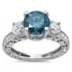 White Gold 2ct Diamond Blue 3-Stone Round Engagement Ring - Handcrafted By Name My Rings™
