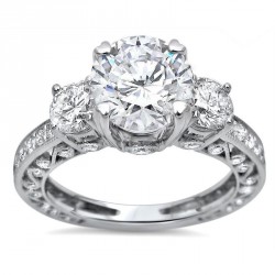 White Gold 2ct TGW Moissanite and 3 Stone 1ct TDW Diamond Engagement Ring - Handcrafted By Name My Rings™
