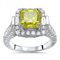 White Gold 3 1/10ct TDW Yellow Cushion-cut Diamond Engagement Ring - Handcrafted By Name My Rings™
