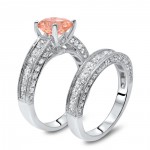 White Gold 3 5/6ct TGW Round-cut Morganite Diamond Engagement Ring Bridal Set - Handcrafted By Name My Rings™