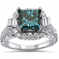 White Gold 3ct Blue and White Princess-cut Diamond Engagement Ring - Handcrafted By Name My Rings™