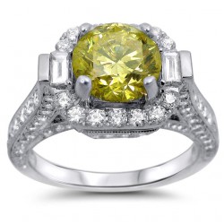White Gold 3ct Canary Yellow and White Round-cut Diamond Engagement Ring - Handcrafted By Name My Rings™