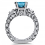 White Gold 3ct TDW Blue Diamond 3-stone Ring - Handcrafted By Name My Rings™