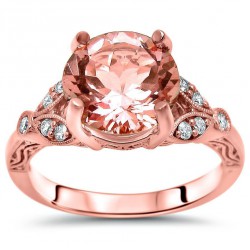 2 1/6 TGW Round Morganite Diamond Engagement Ring Rose Gold - Handcrafted By Name My Rings™