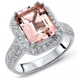 2 2/5 TGW Emerald Cut Morganite Diamond Engagement Ring White Gold - Handcrafted By Name My Rings™