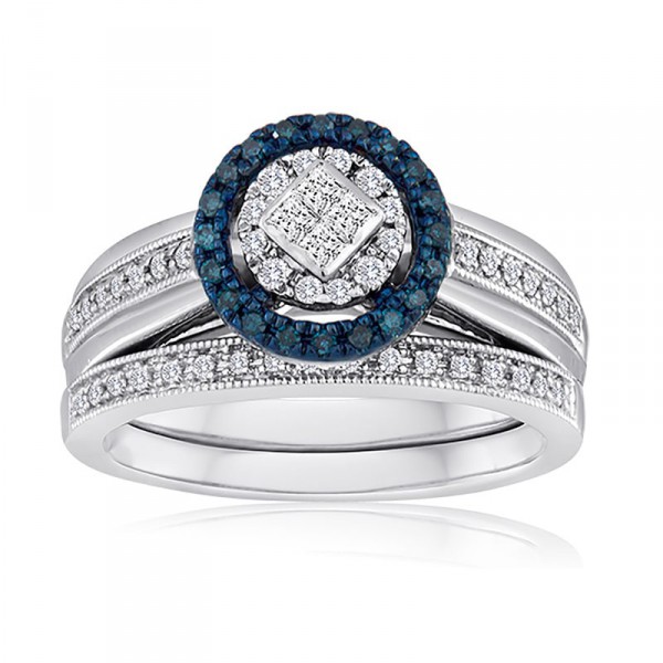 Platinaire 3/8ct TDW Blue and White Diamond Bridal Set - Handcrafted By Name My Rings™