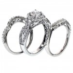 Platinum 2 3/4ct TDW Braided Mount Halo Diamond Engagement Bridal-set with 2 Matching Bands - Handcrafted By Name My Rings™