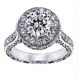 Platinum 3 4/5ct TDW Round Halo Diamond Engagement Ring - Handcrafted By Name My Rings™