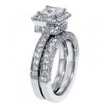 Platinum 3ct TDW Halo Diamond Bridal Ring Set - Handcrafted By Name My Rings™