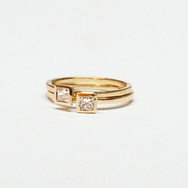 Small Square Diamond Ring, Square Diamond Engagement Ring Gold Geometric Ring, Stack Solitaire Ring, Engagement - Handcrafted By Name My Rings™