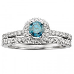 White Gold 1ct TDW IGL Certified Blue Diamond Halo Bridal Set - Handcrafted By Name My Rings™