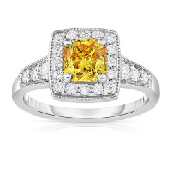 White Gold 1 1/2 ct TW Radiant Cut Lab-Grown Diamond Halo Ring - Handcrafted By Name My Rings™