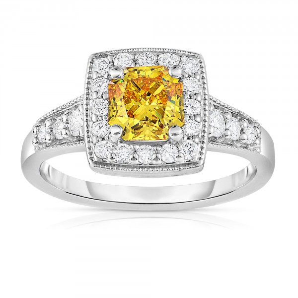White Gold 1 1/2 ct TW Radiant Cut Lab-Grown Diamond Halo Ring - Handcrafted By Name My Rings™