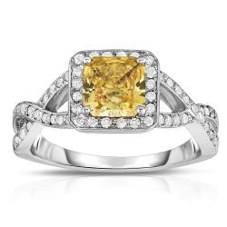 White Gold 1 1/3ct TDW Radiant-cut Lab-grown Diamond Halo Ring - Handcrafted By Name My Rings™