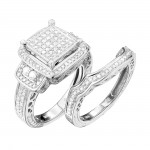 Sterling Silver 1/2ct TDW Diamond Square Halo Bridal Set - Handcrafted By Name My Rings™
