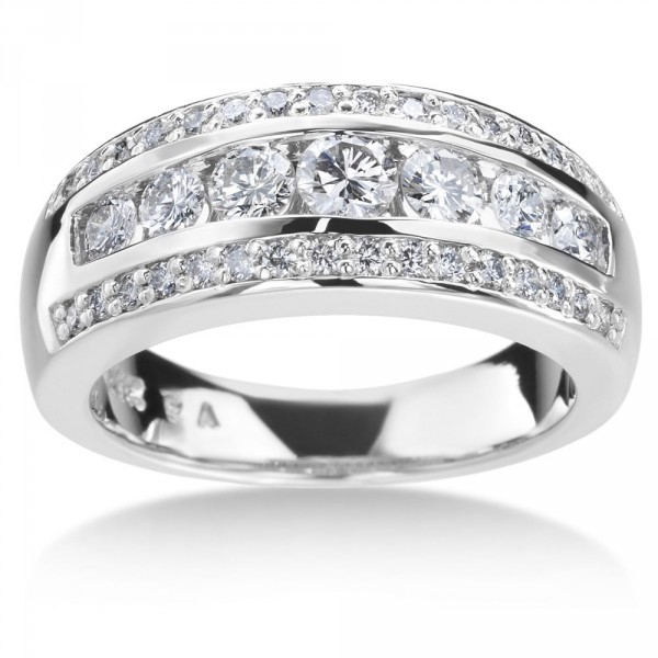 White Gold 1ct TDW 3-row Diamond Ring - Handcrafted By Name My Rings™