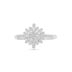 White Gold 1/10ct TDW Diamond Flower Cluster Engagement Ring - Handcrafted By Name My Rings™