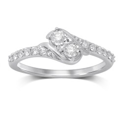 White Gold 1/3ct TW I-J/I2 Diamond 2-stone Fashion Ring - Handcrafted By Name My Rings™