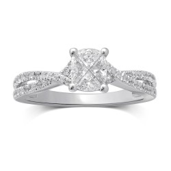 White Gold 3/4ct TDW Invisible Cushion-cut Diamond Fashion Ring - Handcrafted By Name My Rings™